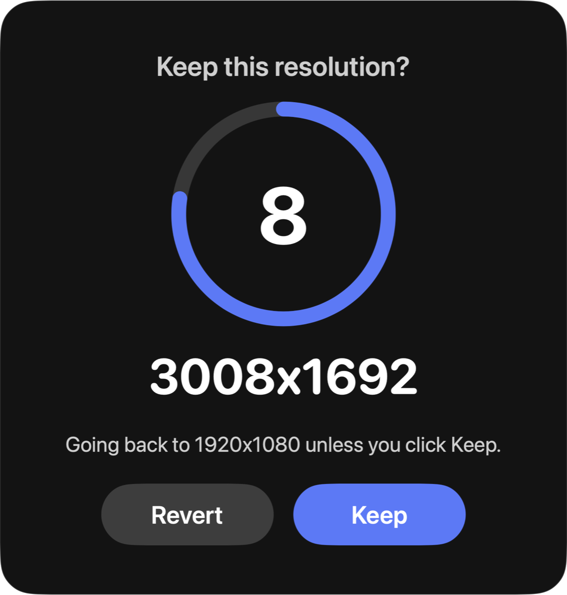 GhostPlug's countdown asking to keep a new resolution