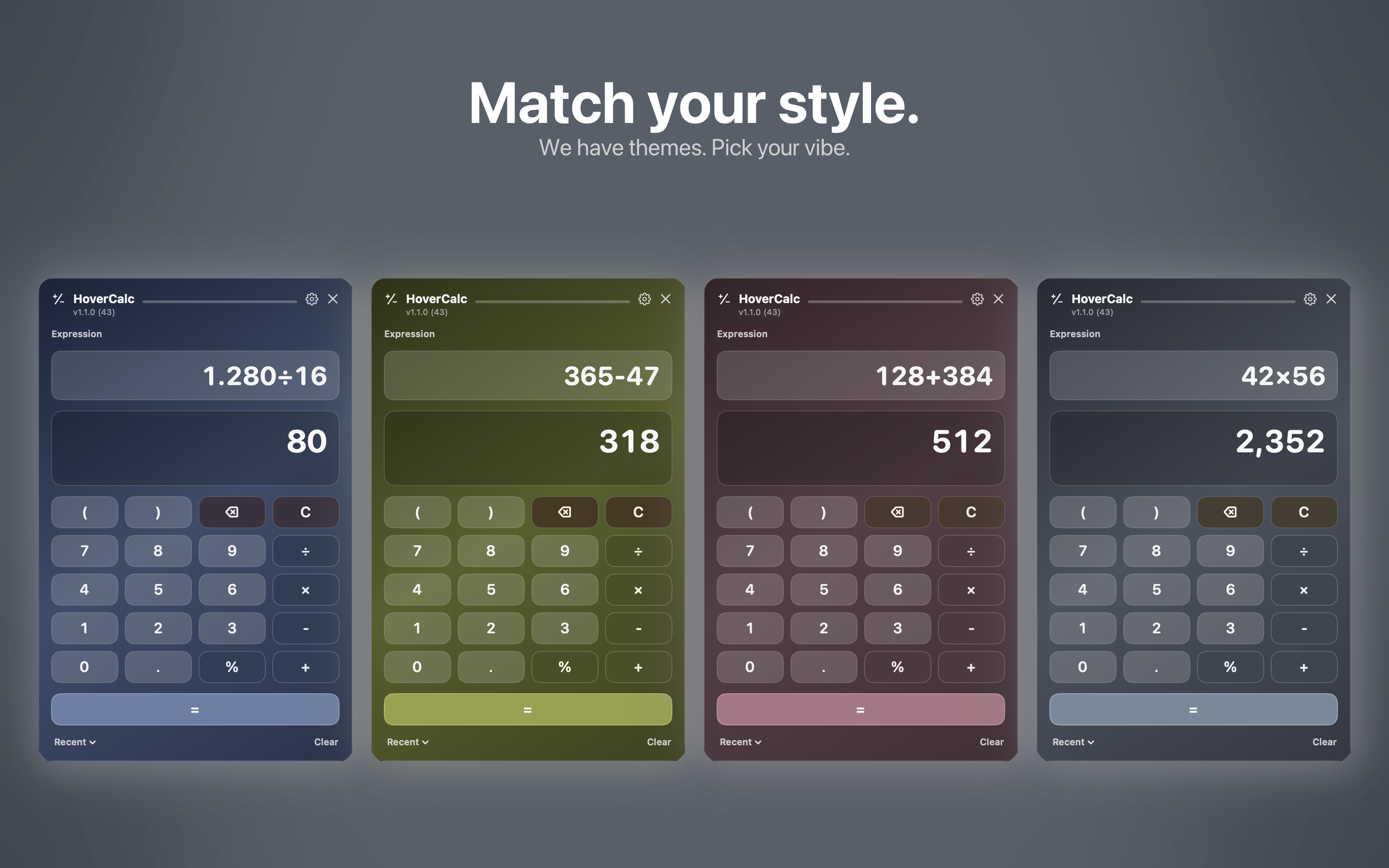 HoverCalc color themes — Match your style