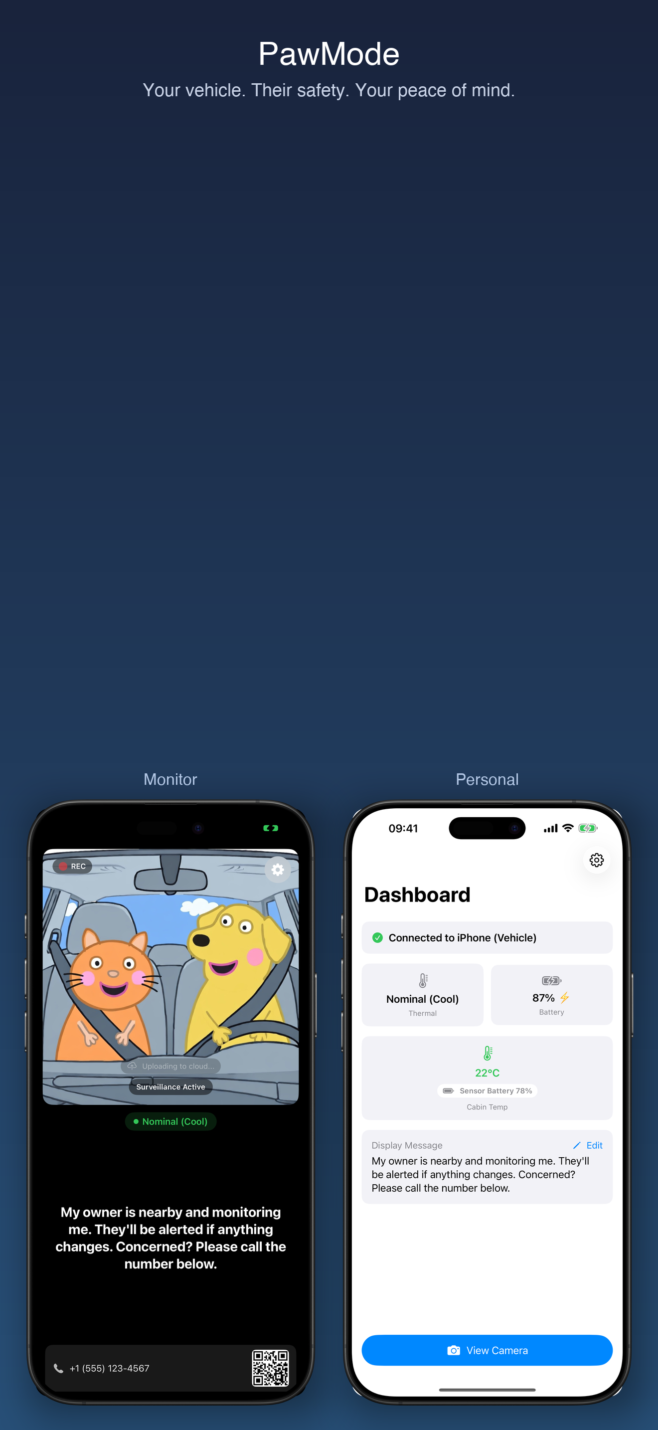 PawMode — Monitor mode and Personal dashboard side by side