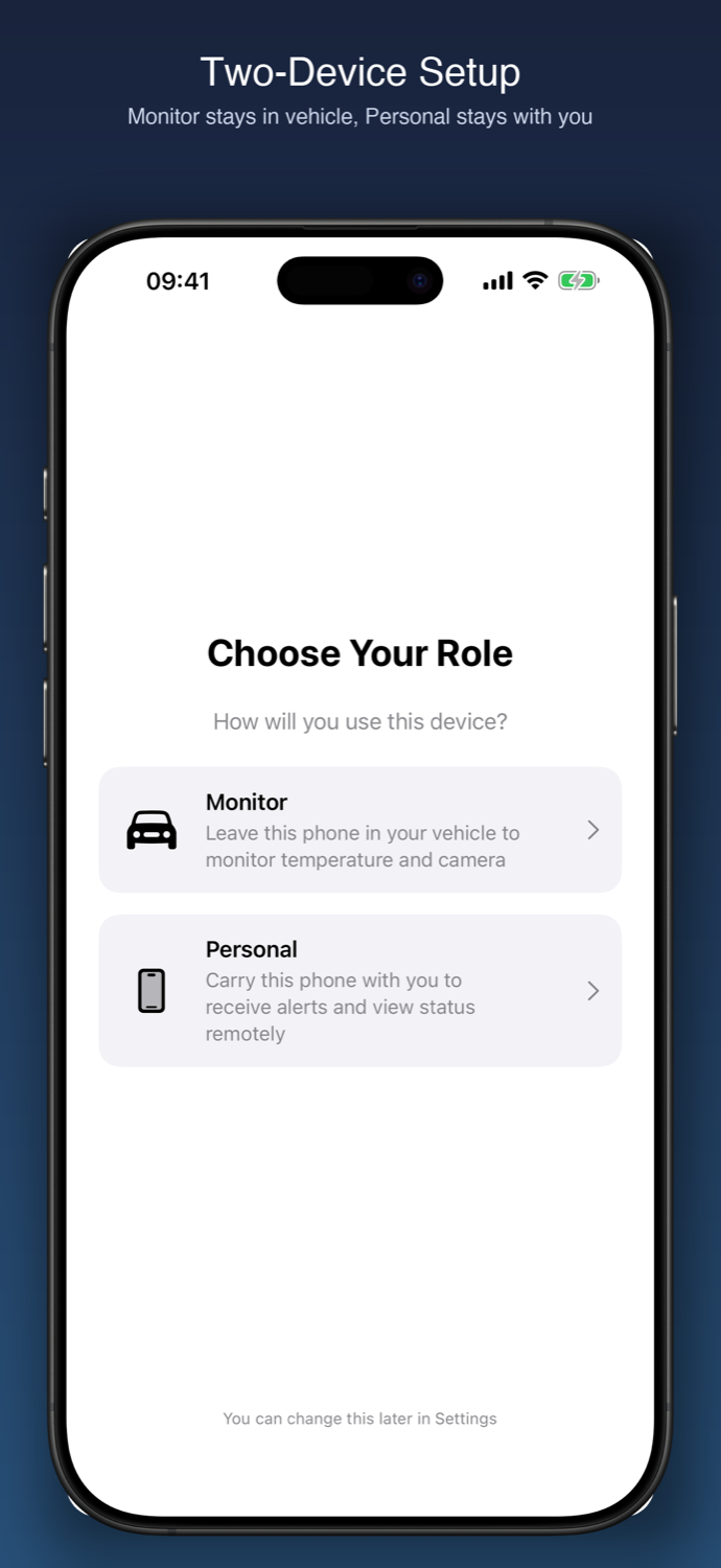 PawMode mode selection — Monitor or Personal