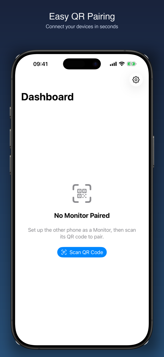 PawMode Personal dashboard, pairing QR prompt