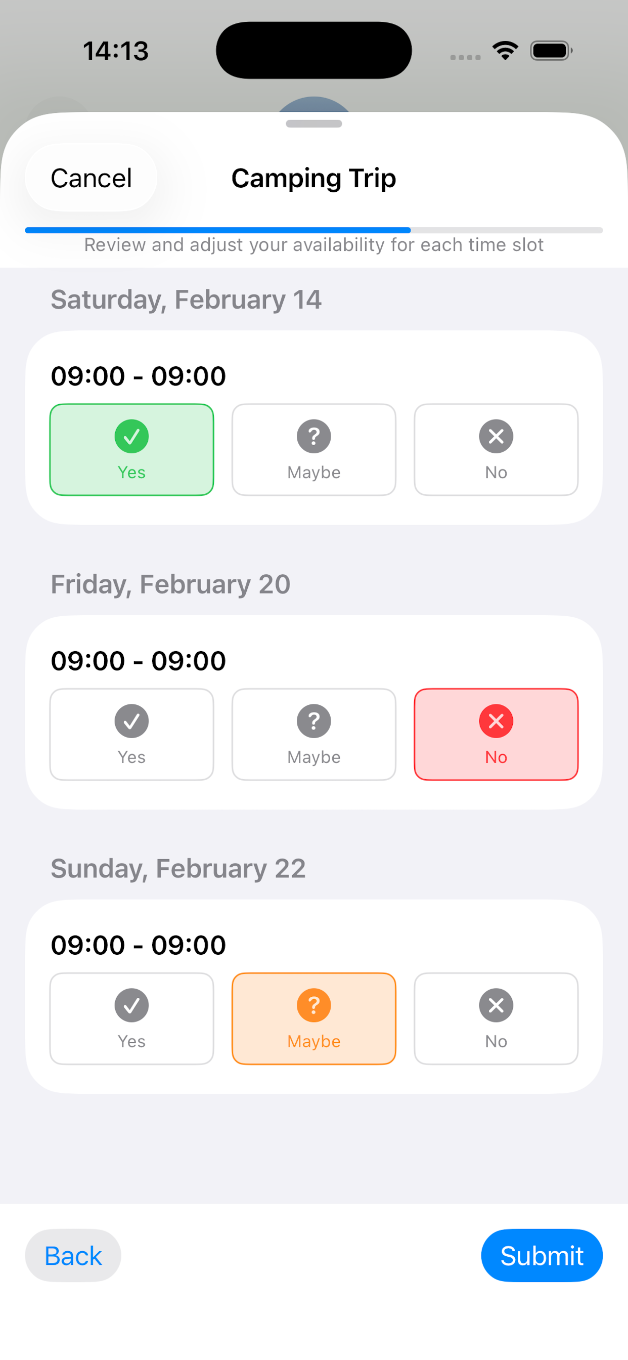 PickDatePlace attendee screen 2