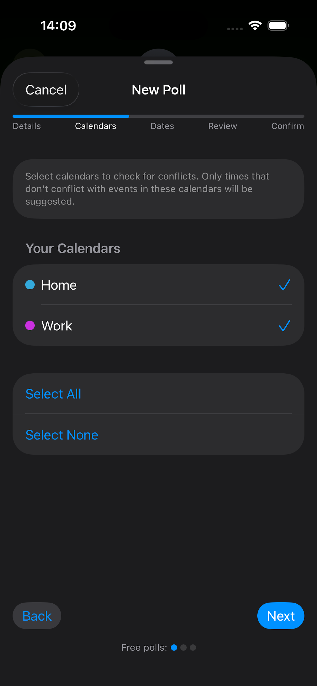 PickDatePlace organizer screen 2