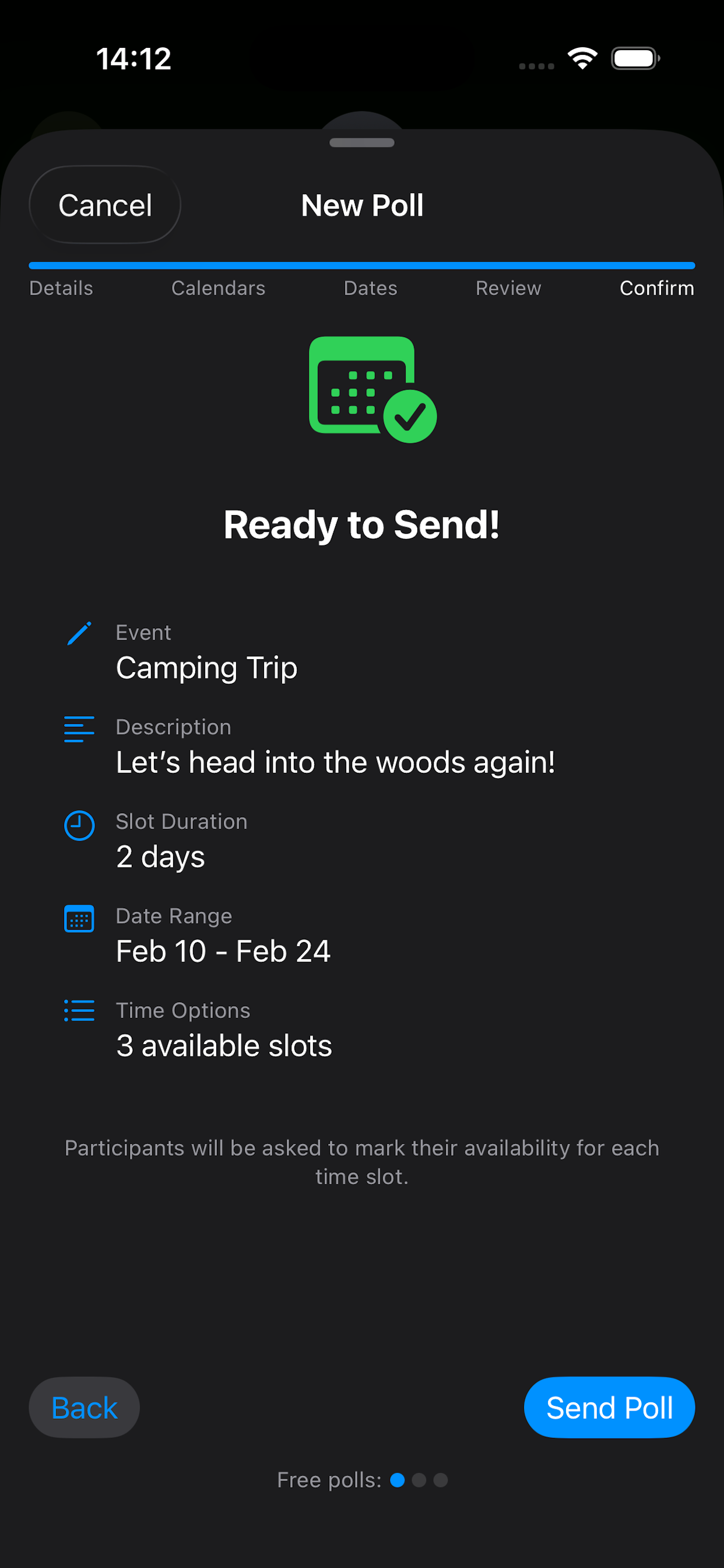 PickDatePlace organizer screen 3