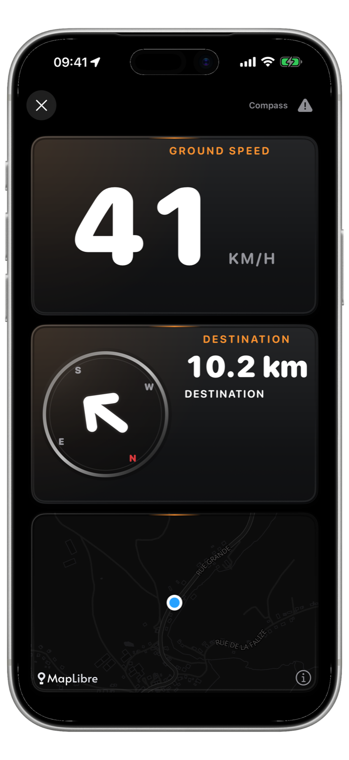 TrackHound live map navigation with heading compass