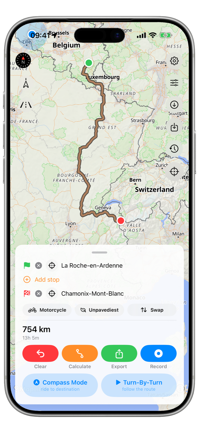 TrackHound route drawn on the map