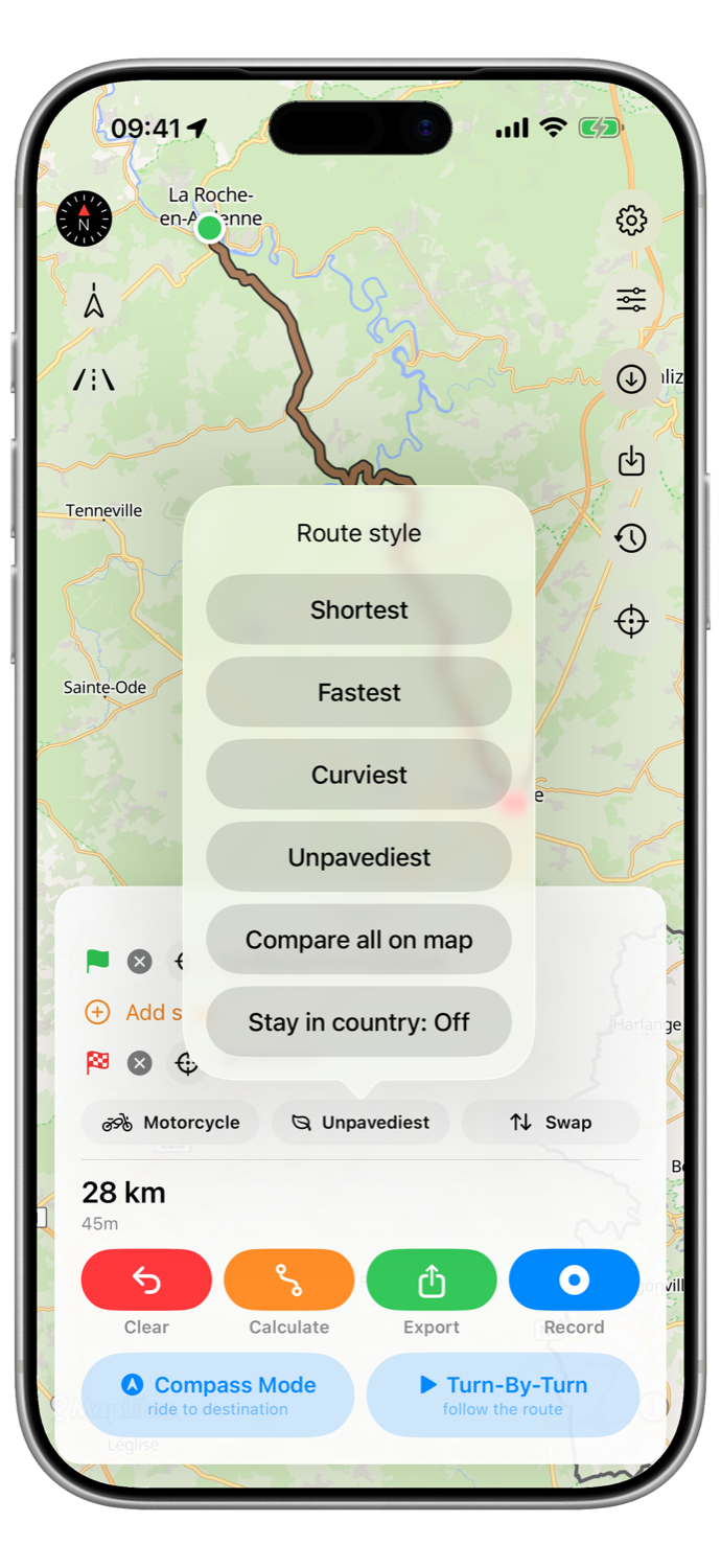 TrackHound route-style picker
